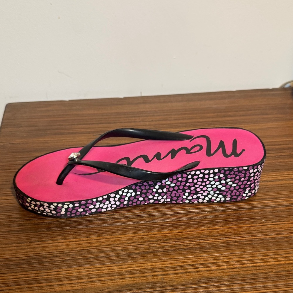 Mambo Pink Platform Flip Flop Sandals with Rhinestone Accent - Picture 8 of 10